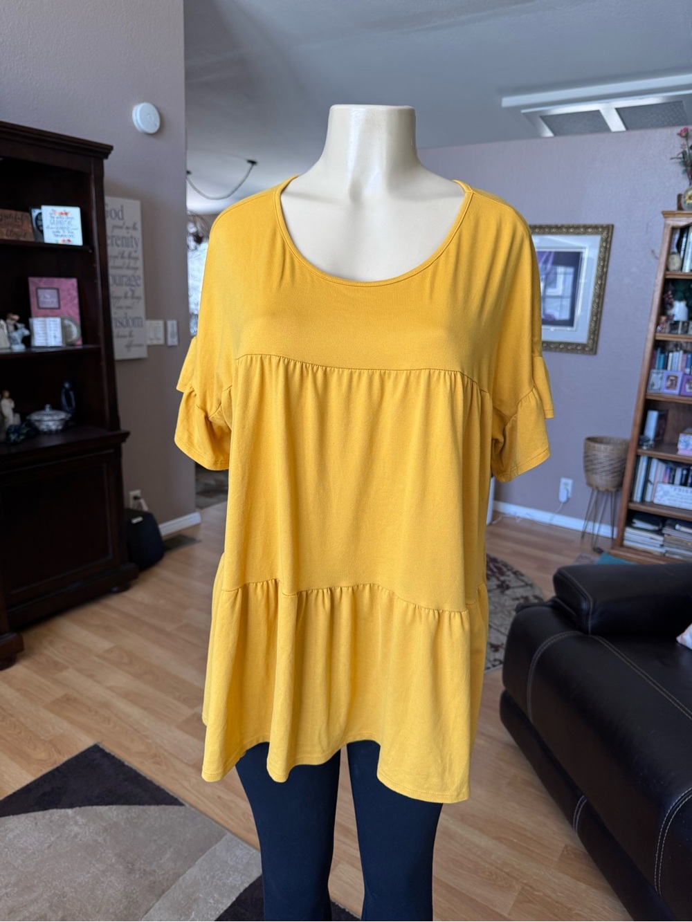 Ninexis tiered scoop neck blouse in mustard yellow-size L